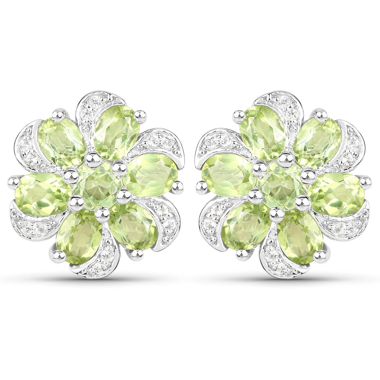 8.04 Carat Genuine Peridot and White Topaz .925 Sterling Silver 3 Piece Jewelry Set (Ring, Earrings, and Pendant w/ Chain)