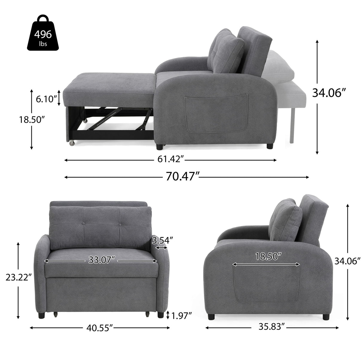 3 In 1 Convertible Sleeper Sofa Bed For Living Room