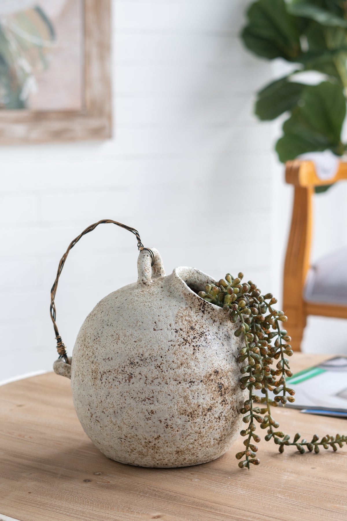 9.8x8.3x10.3" Hand-Pulled Decorative Ceramic Jug with Worn Finish