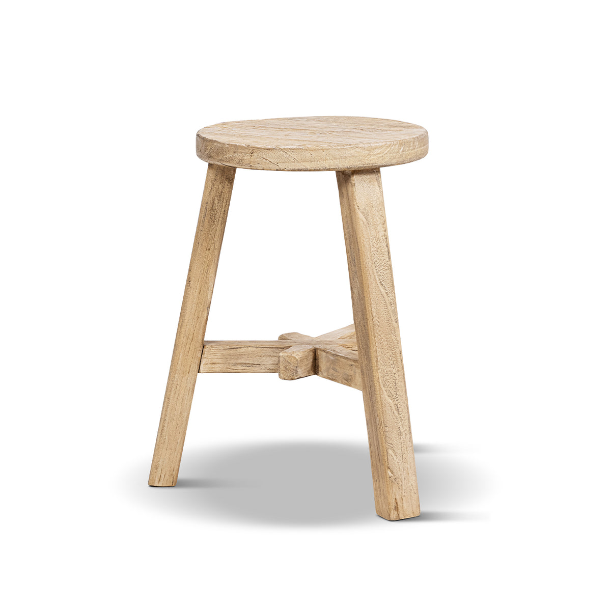 Linden Round Elm Wood Stool, 15.5-Inch, Light Brown