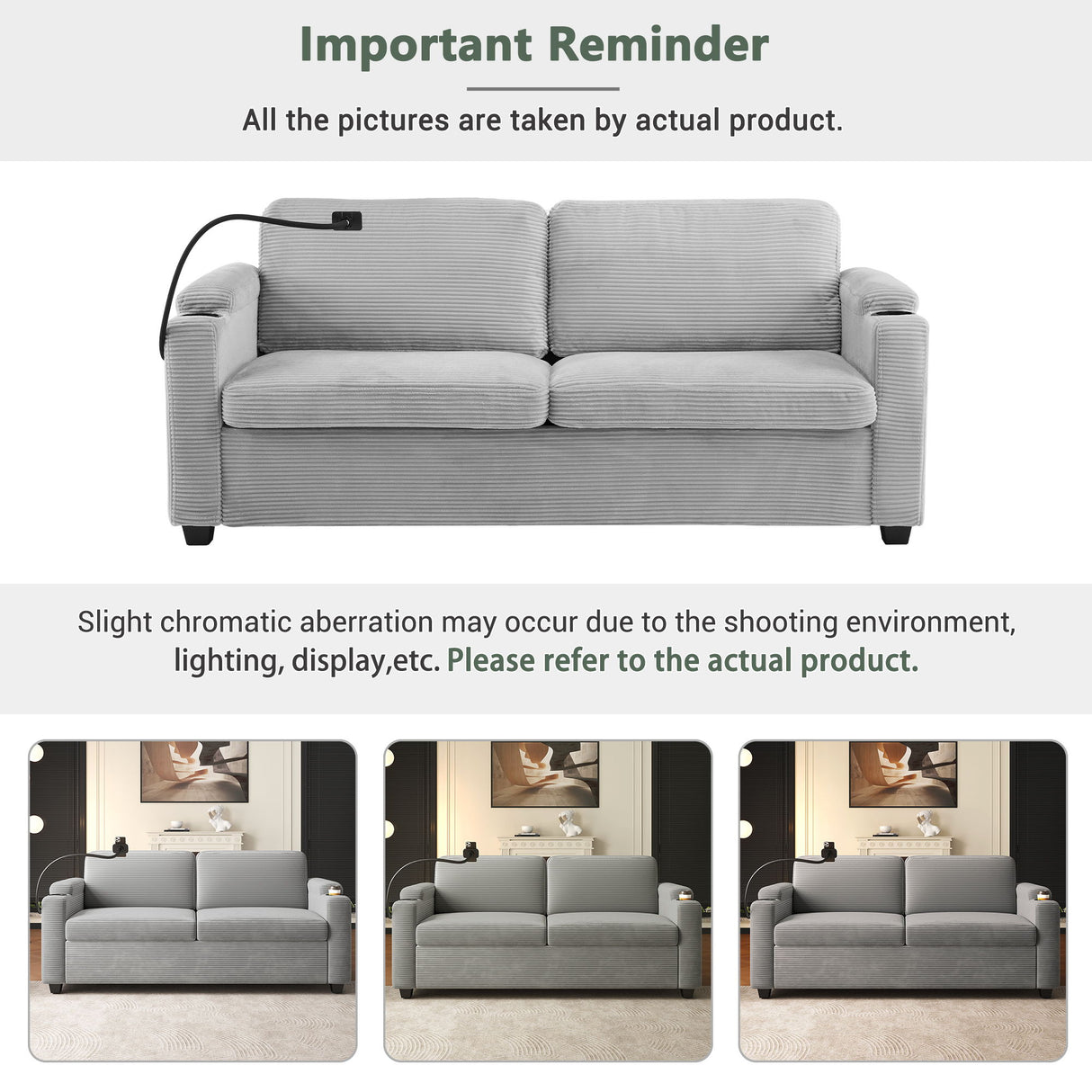 Sleeper Sofa Loveseat Sofa With Full Size Mattress, 2 USB Ports, 2 Cup Holders, 2 Side Pockets And Phone Holder