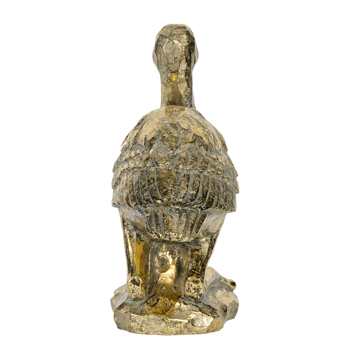 Kneeling Crane Figurine, 7.1 x 10.4 x 3 Inches, Antique Gold