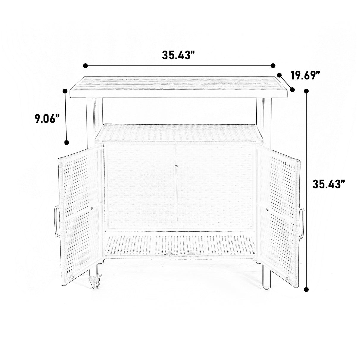 Outdoor Wicker Bar Cart with Wheels