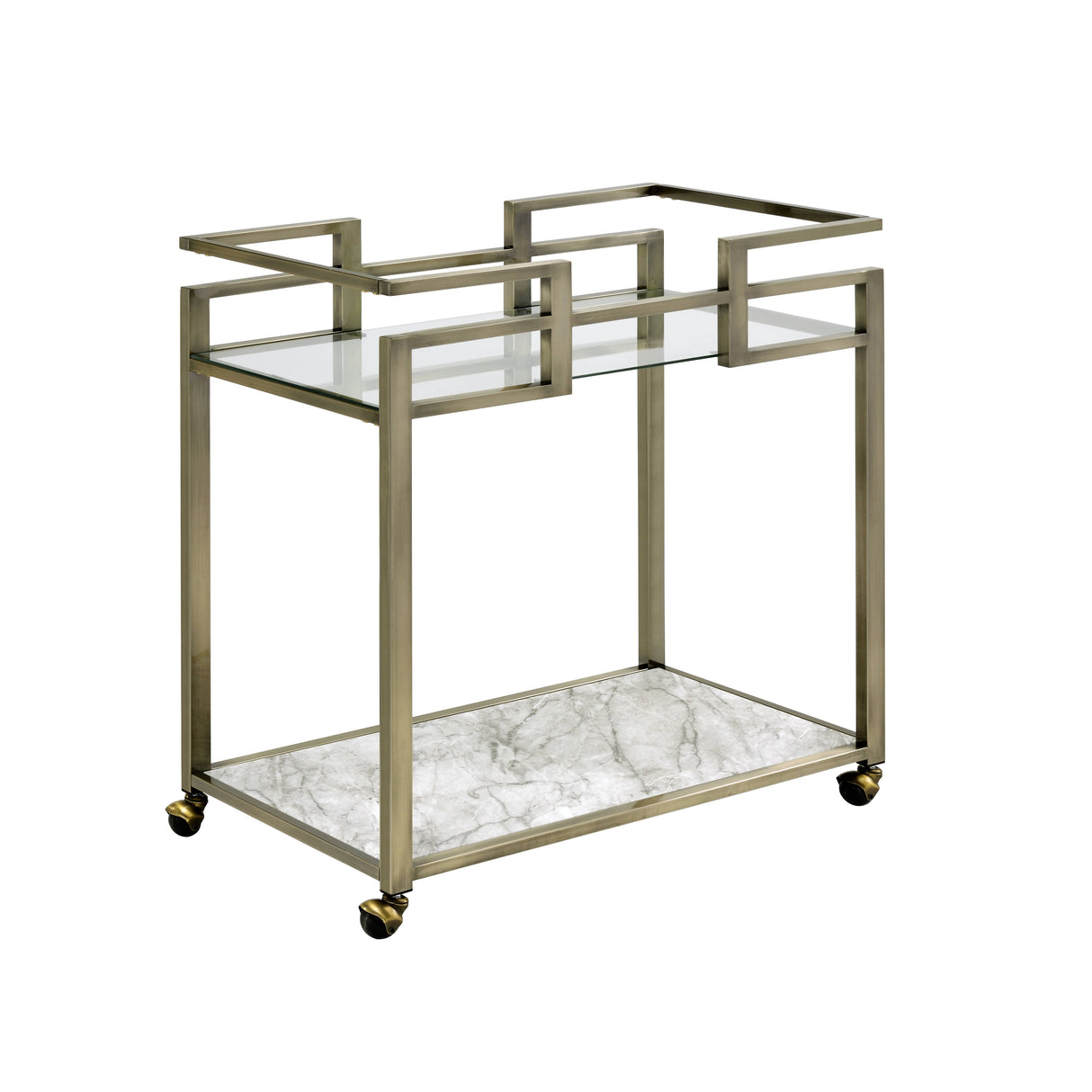 Neilo Clear Glass Faux Marble Top Serving Cart