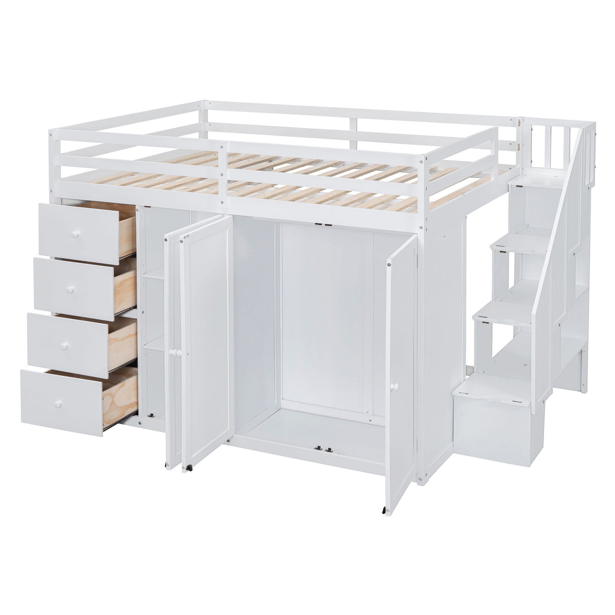 Loft Bed With Built In Wardrobes, Cabinets And Drawers