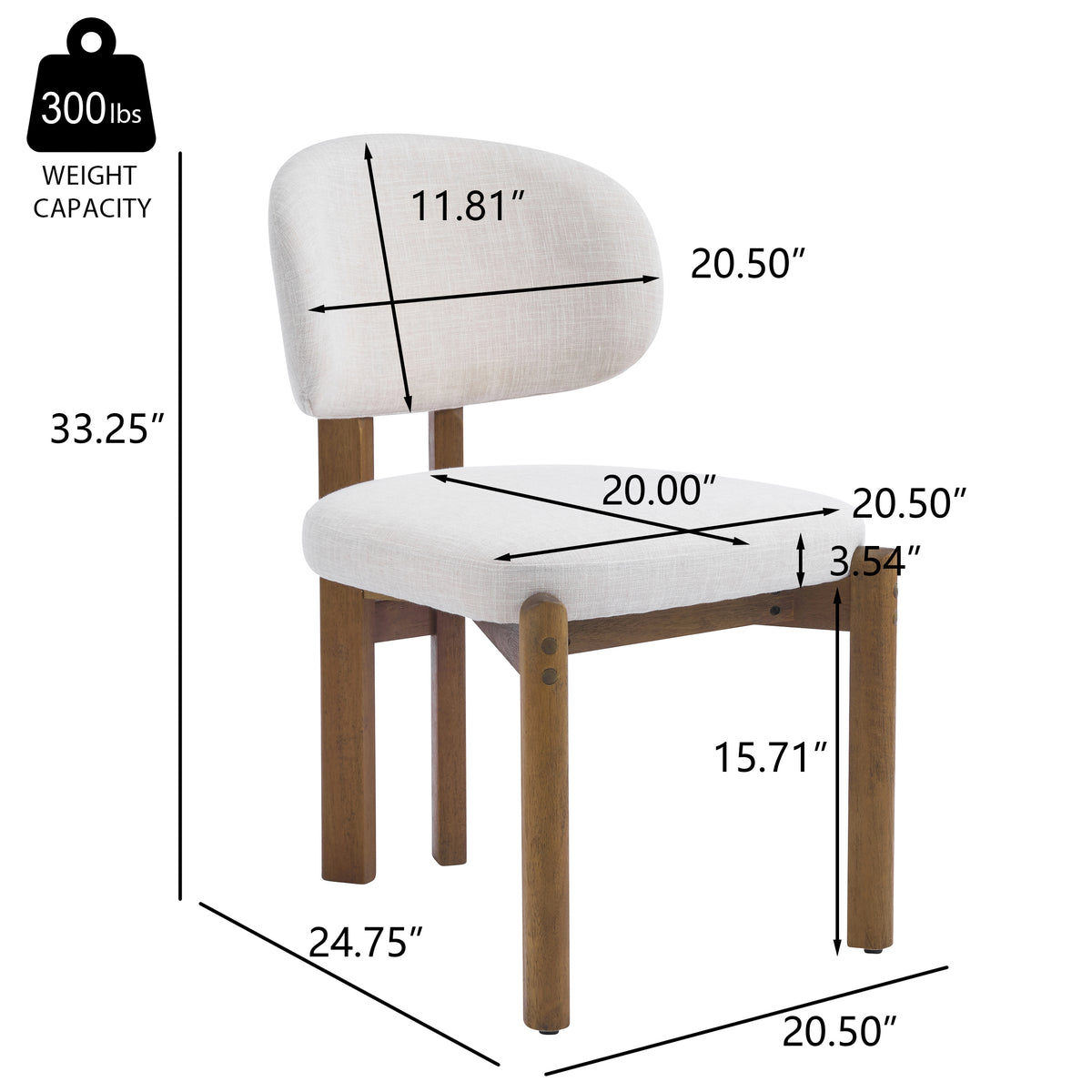 Beige Upholstered Mid-Century Dining Chair