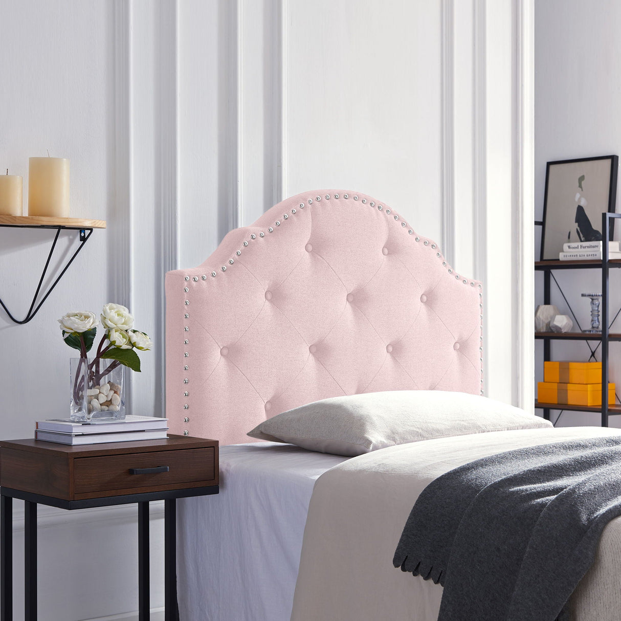Flanner - Contemporary Fabric Upholstered Twin Headboard - Blush - Best Buy Furniture