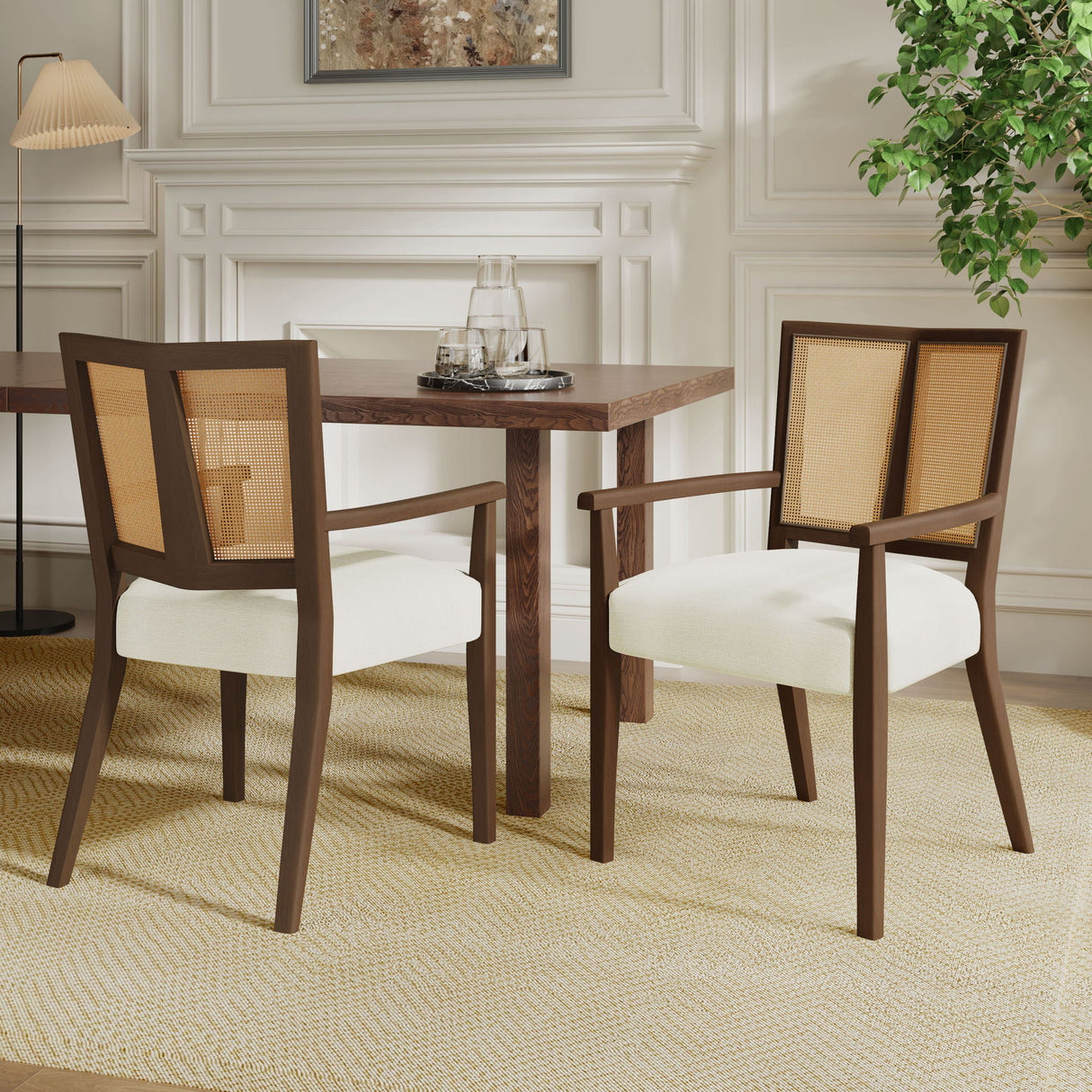 Mid Century Modern Arm Dining Chairs With Rattan Backrest - Best Buy Furniture