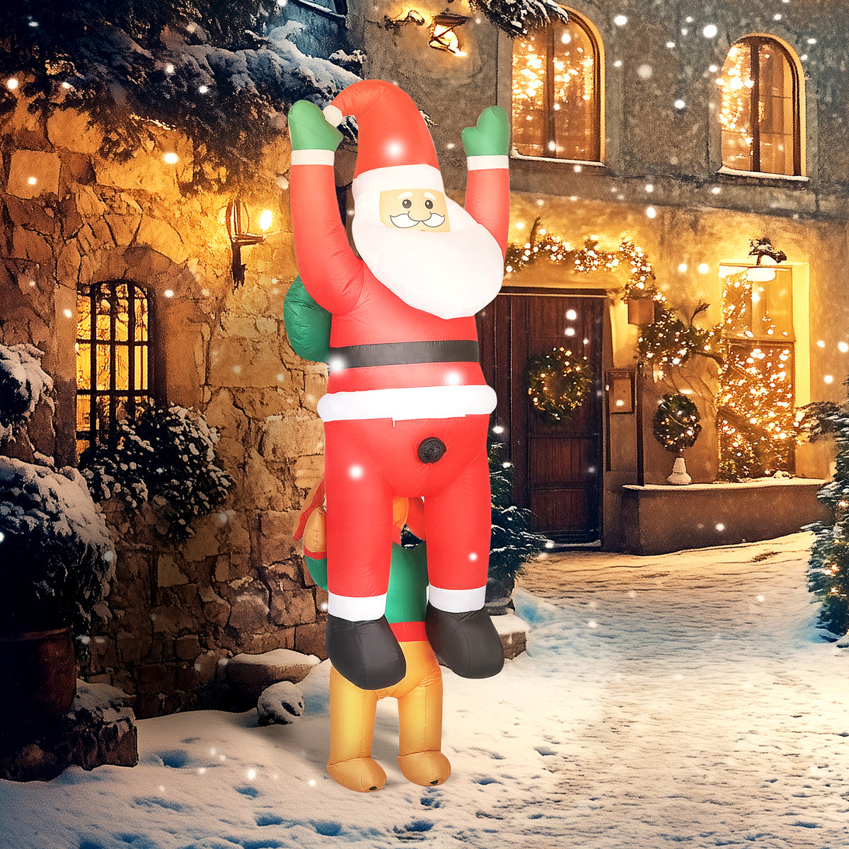Outsunny 7FT Hanging Christmas Inflatable Santa with Dog