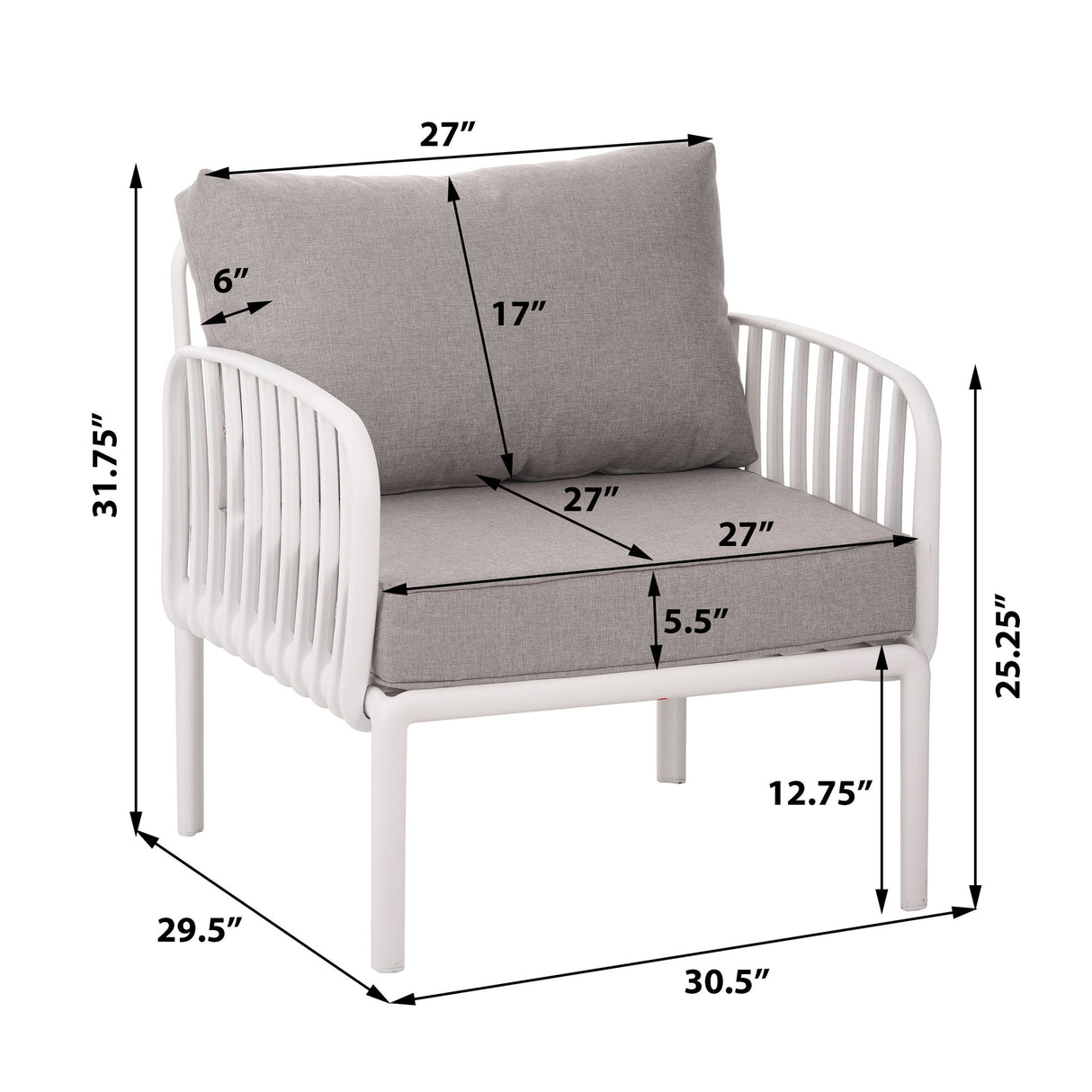 Outdoor Patio Club Chair, Waterproof Thick Cushion Deep Seating