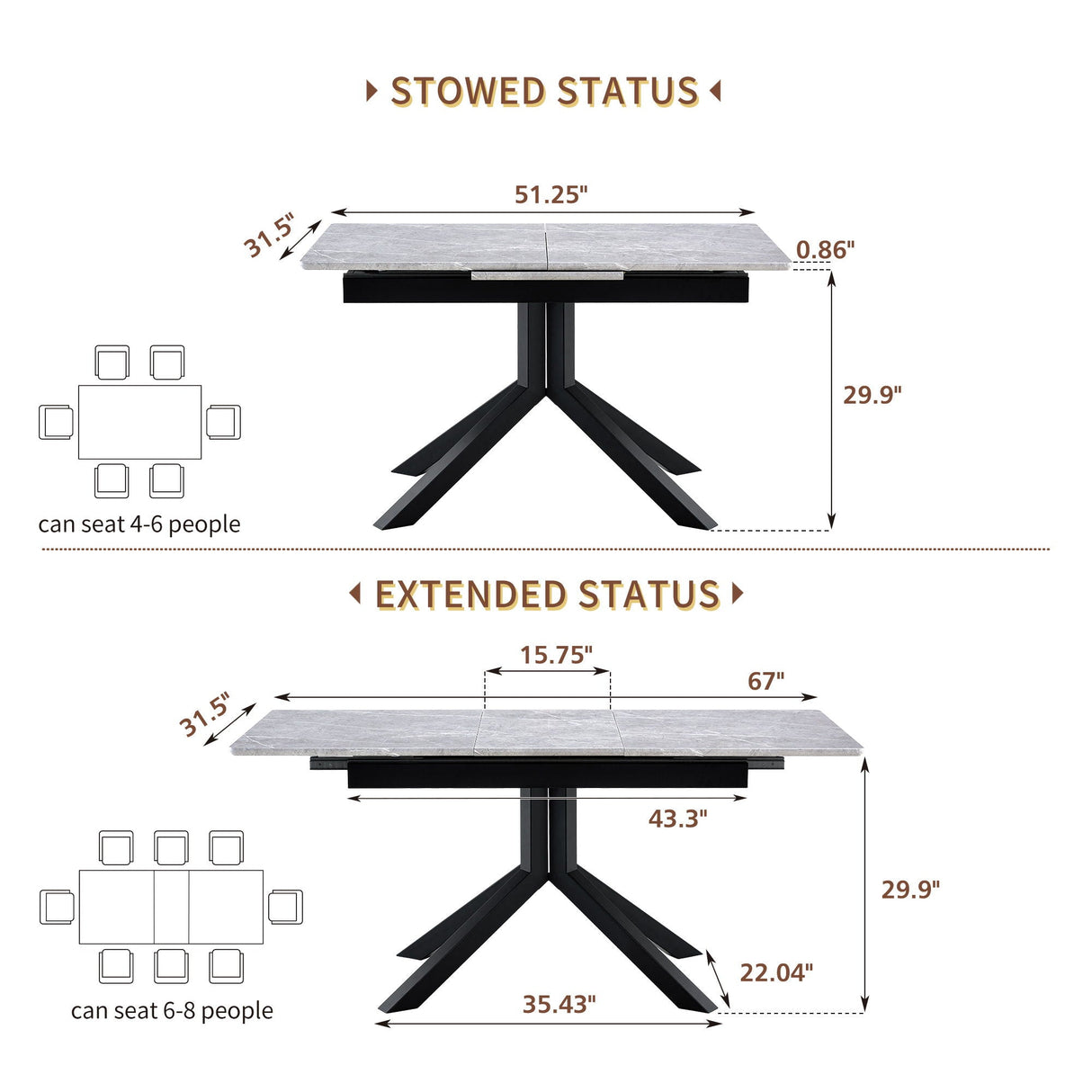 Rectangular Dining Table With Geometric Legs For Dining Room - Light Gray