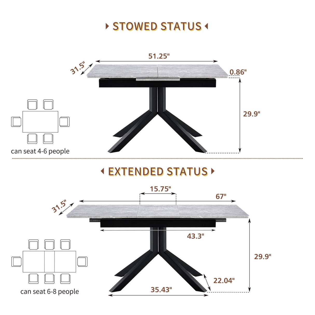 Rectangular Dining Table With Geometric Legs For Dining Room - Light Gray