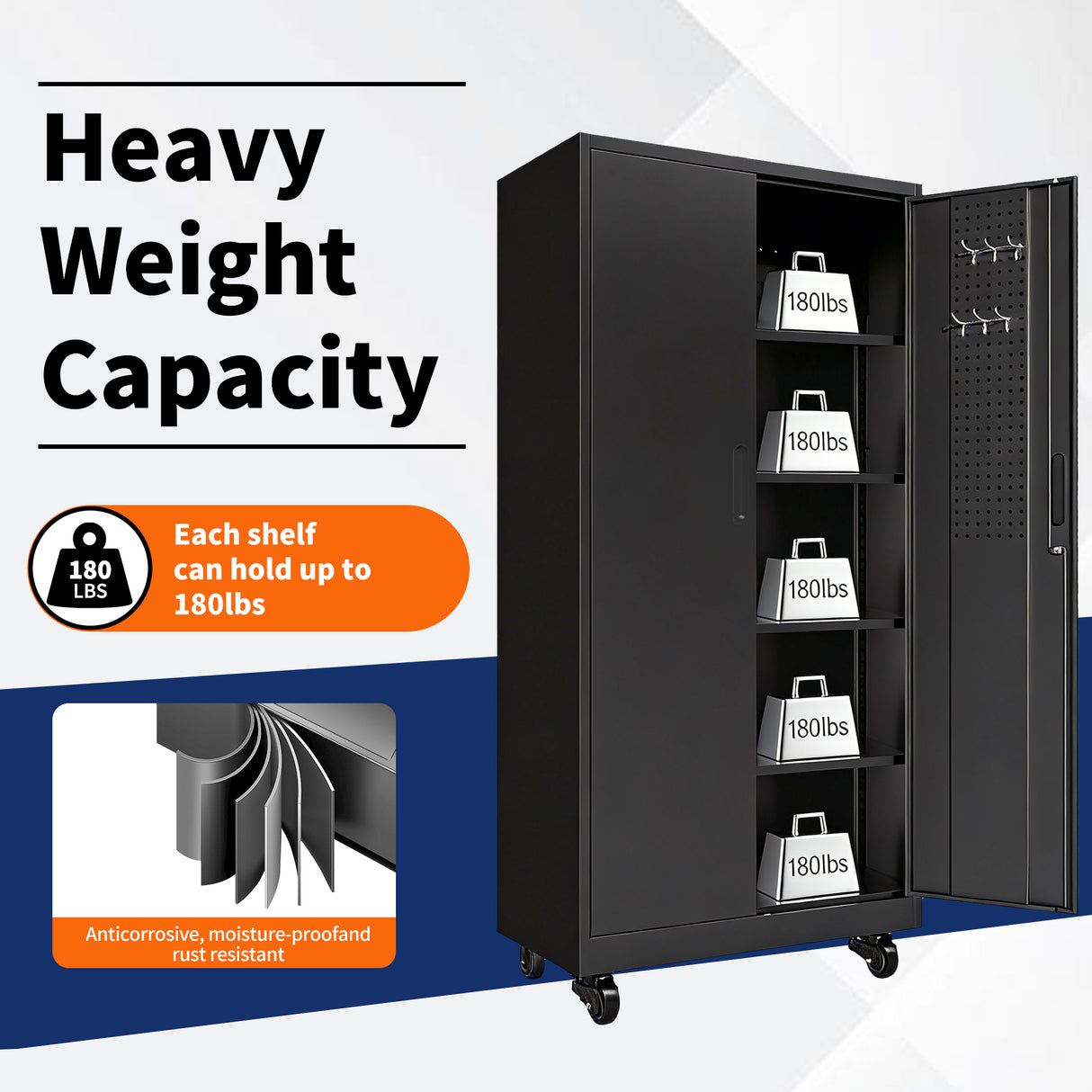 Heavy Duty Metal Storage Cabinet with Doors and Wheels