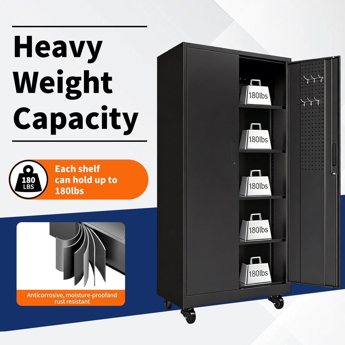 Heavy Duty Metal Storage Cabinet with Doors and Wheels