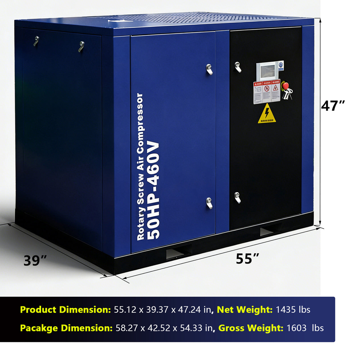 50HP Rotary Screw Air Compressor, 219CFM, 125PSI, 460V 3-Phase