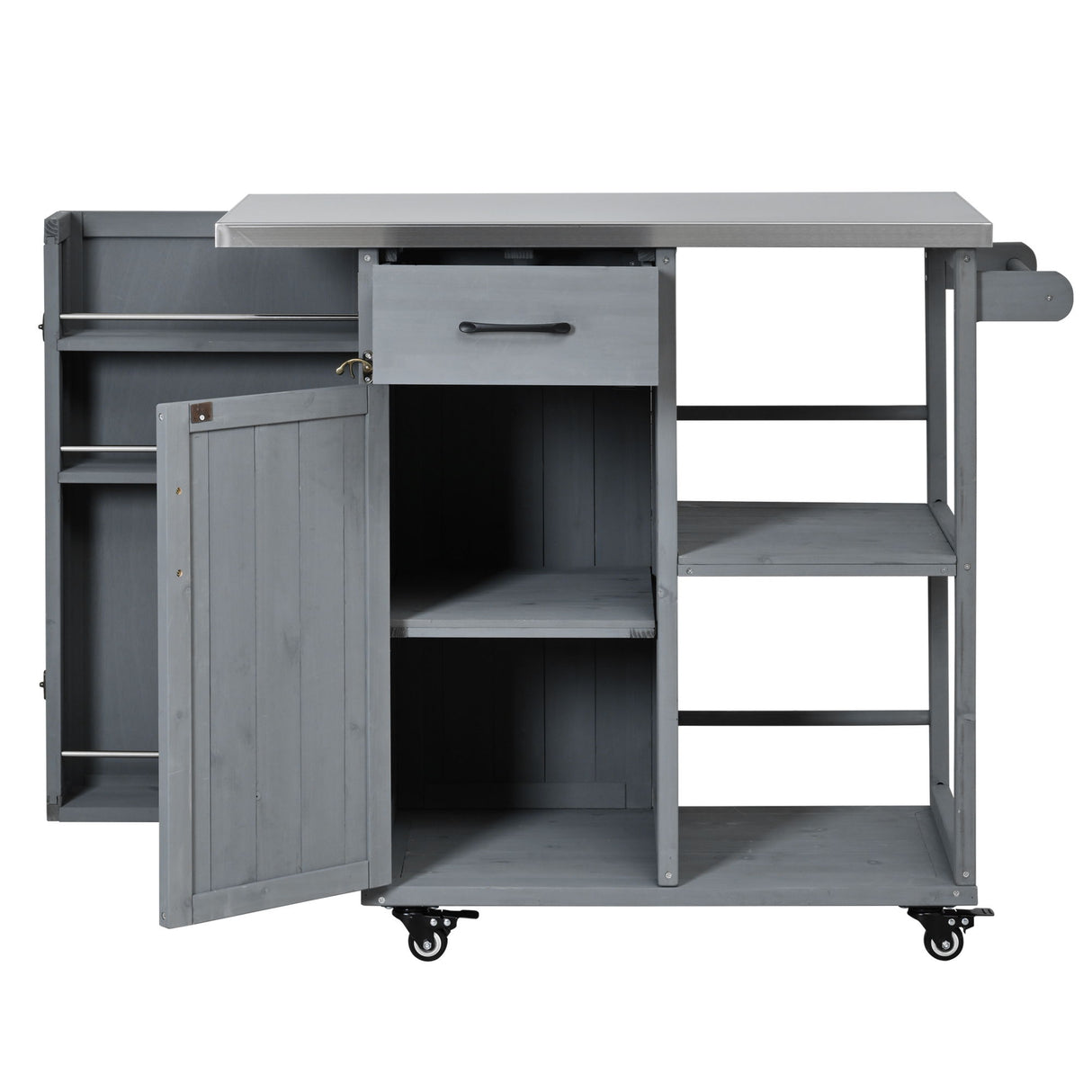 Outdoor Kitchen Island Prep Station With Lockable Wheels, Ample Storage, Towel & Spice Racks
