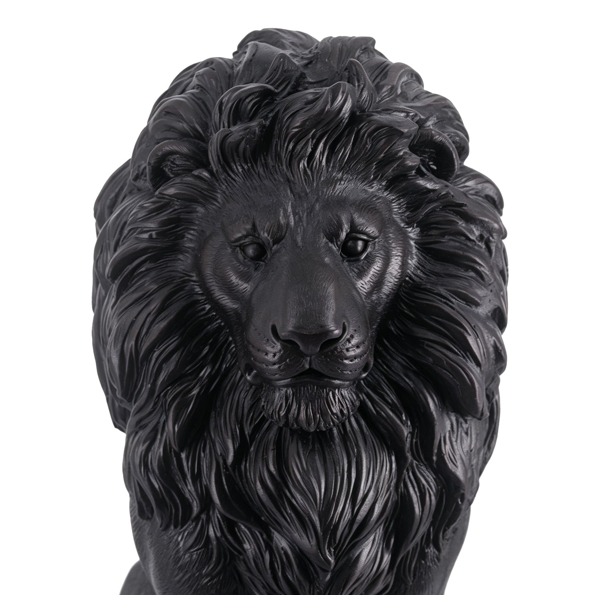 Elegant Sitting Lion Statue with Matte Black Finish - 20.67 Inches