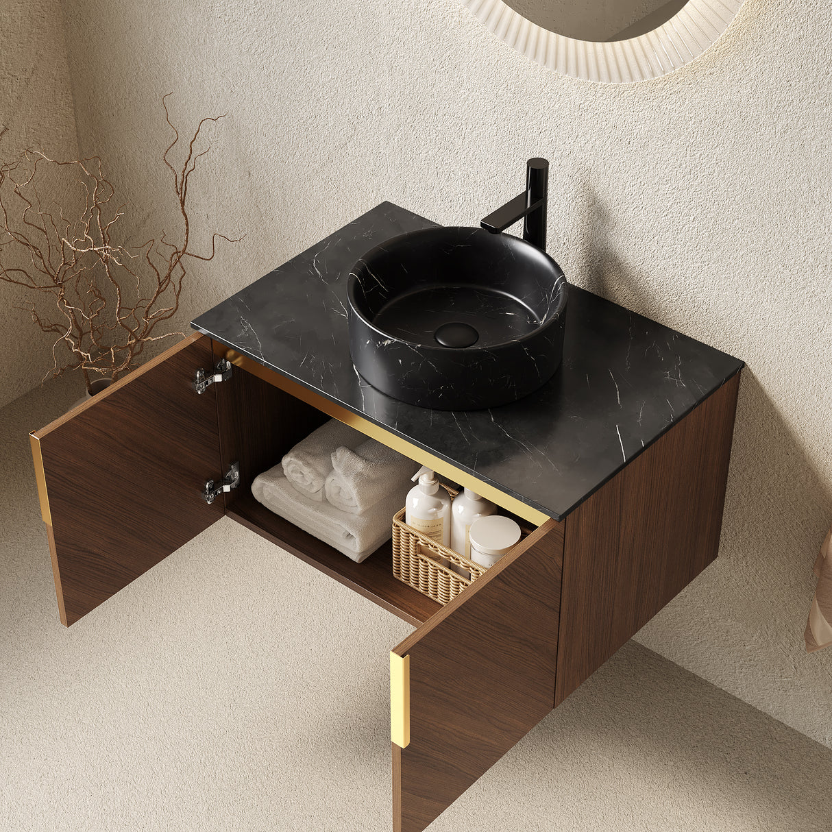 ARAI 30" Bathroom Vanity & Sink, Wall-Mounted Plywood Cabinet with Double Doors