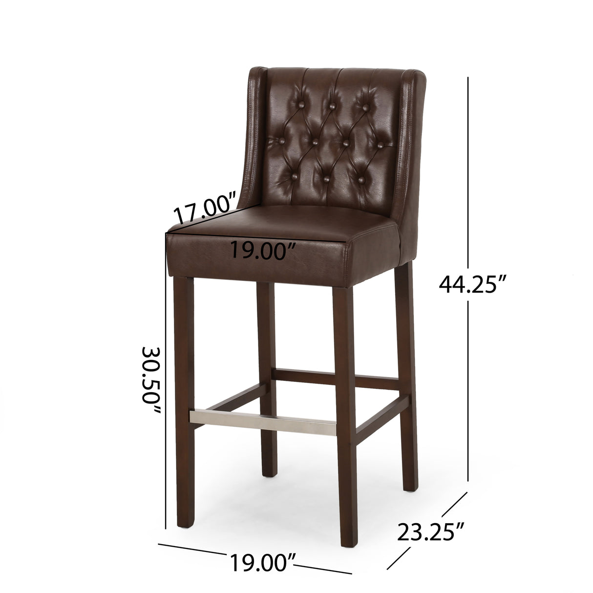 30.5 Inch Seat Height Bar Stool with PU Upholstery and Metal Footrest