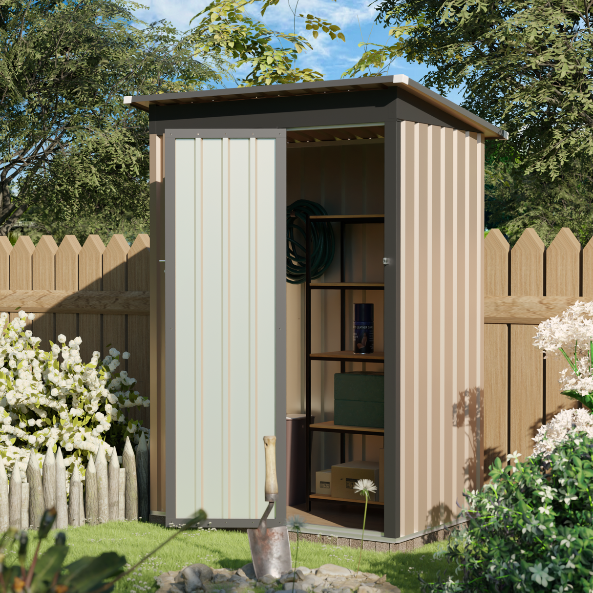 4.27FT x 2.42FT Metal Garden Shed 5 x 3 FT Pent Roof with Hinge Door