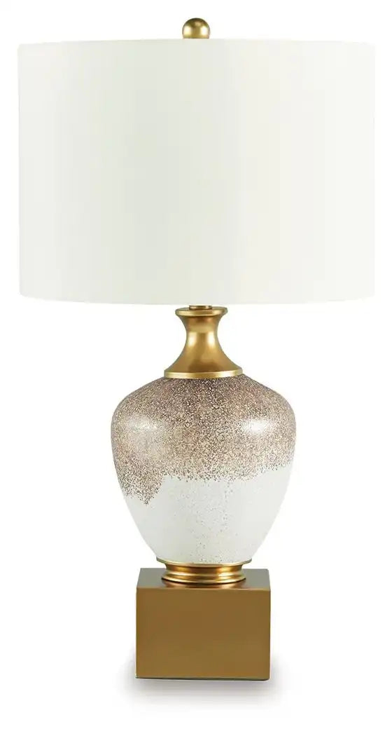 Tavisburg - Glass Table Lamp - Brown / White / Gold - Best Buy Furniture