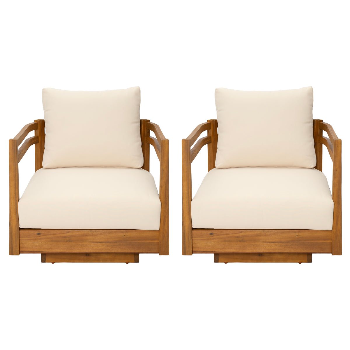 Set of 2 Acacia Wood Outdoor Swivel Chairs with Cushions