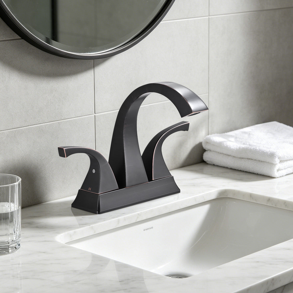 Two Handle 4 Inch Centerset Bathroom Sink Faucet with Pop-Up Drain, Oil Rubbed Bronze