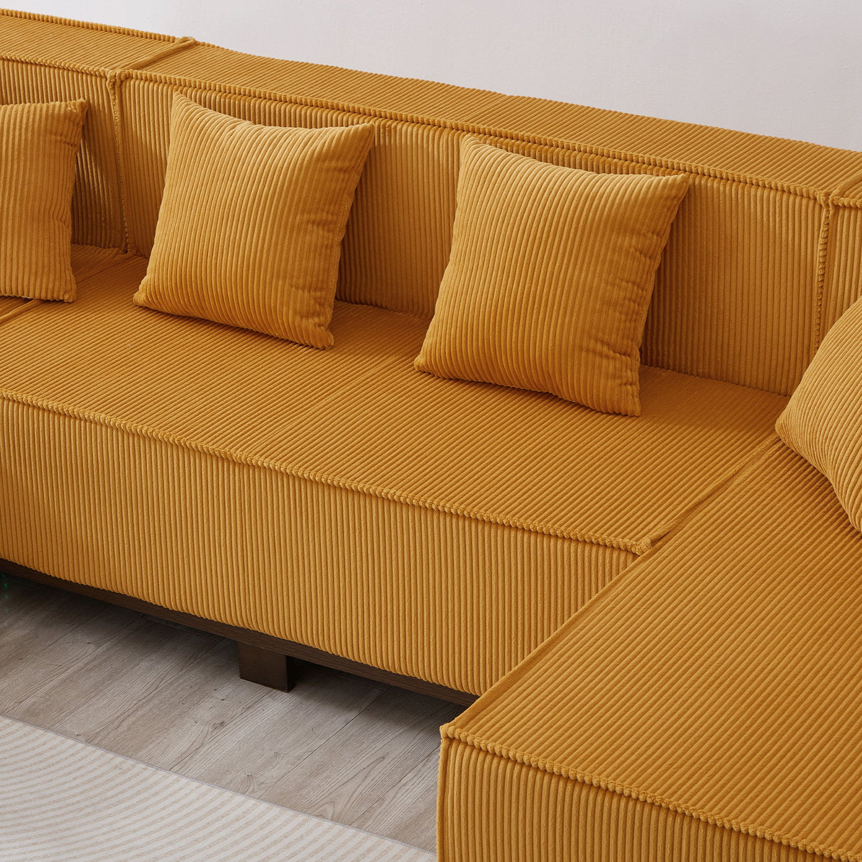 U-Shaped Sectional Sofa With RGB LED Light Strip And 6 Pillows