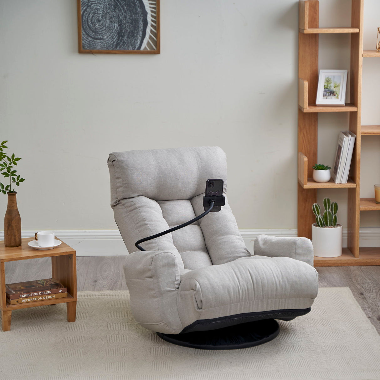 Adjustable Swivel Lounge Chair With 360 Degree Rotating Seat And Headrest Support
