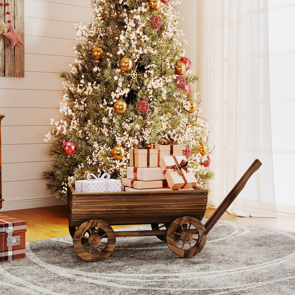 Outsunny Wooden Wagon Planter Box