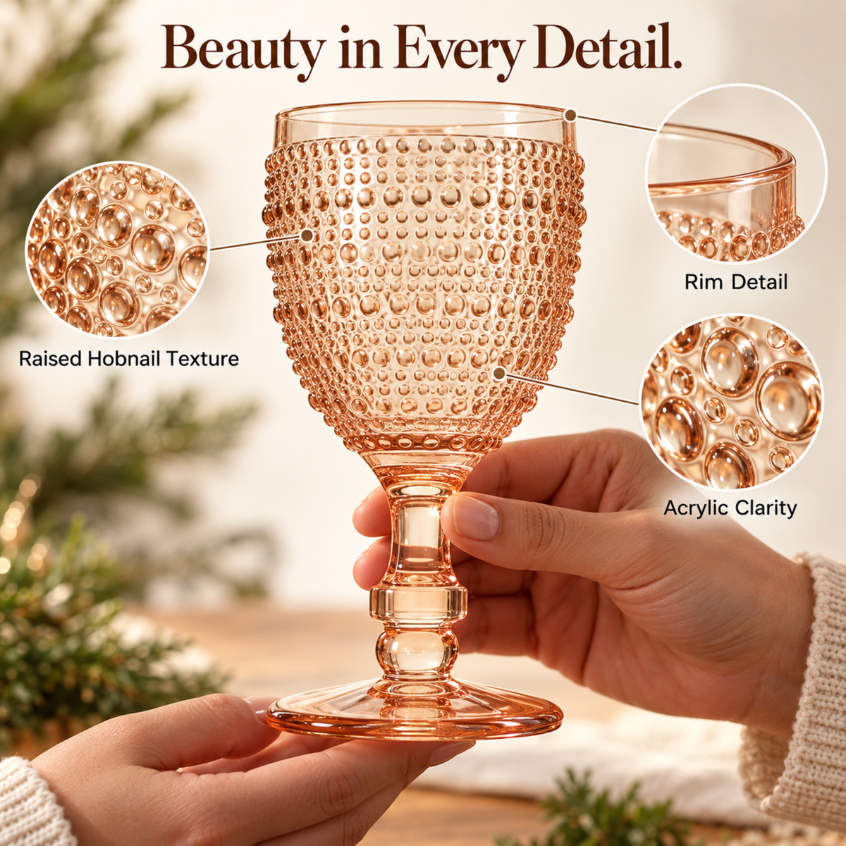 Tonal Hobnail Goblet, Stemmed Wine Glassware, Set of 6