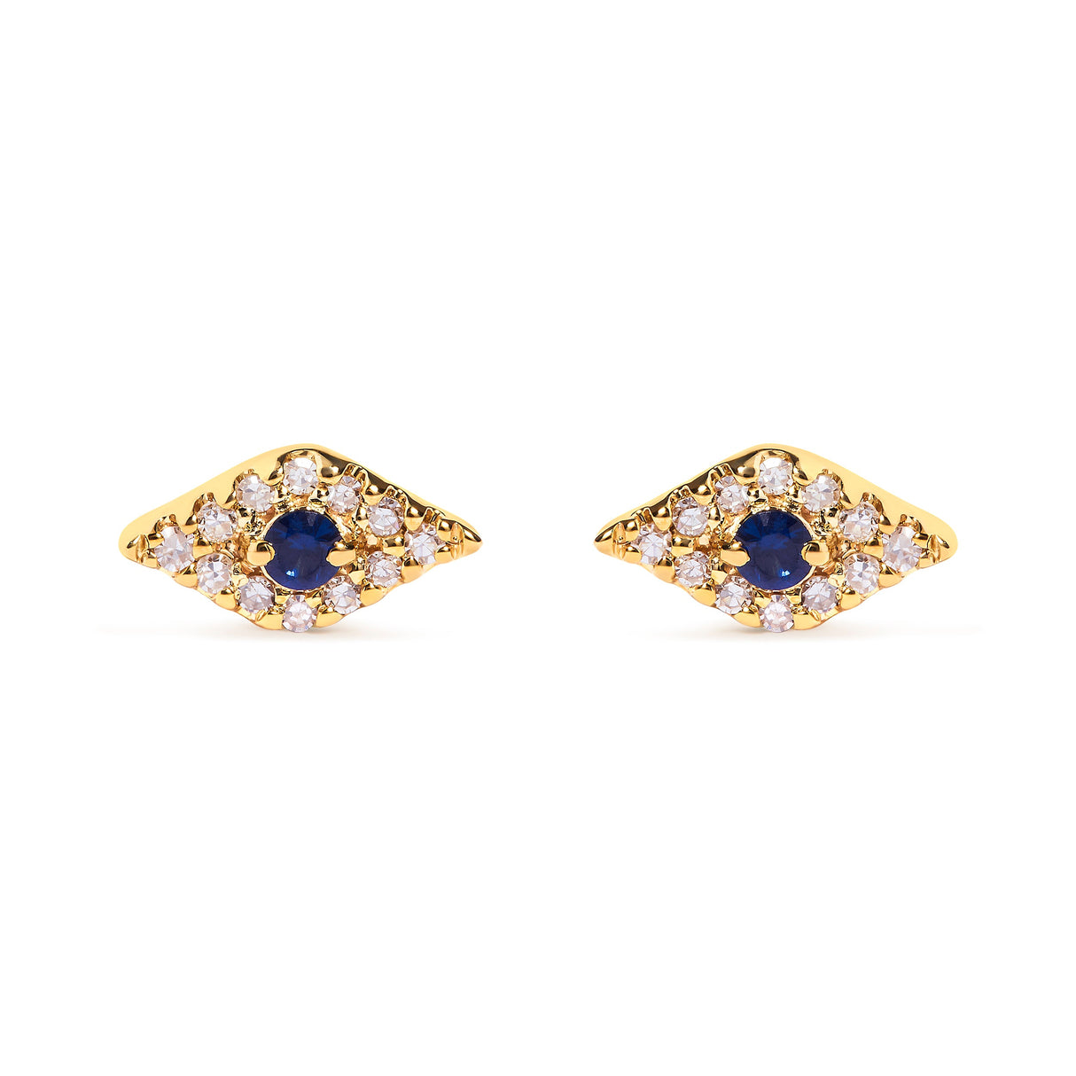 10K Yellow Gold Blue Sapphire and Diamond Accent Evil Eye Stud Earring (H-I Color, I1-I2 Clarity)