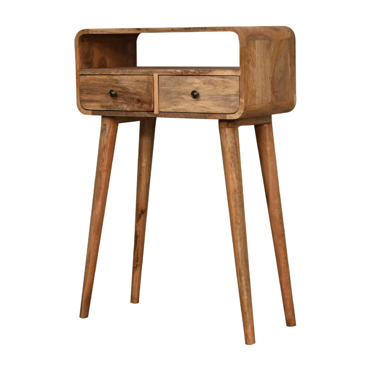 Solid Wood Mini Curved Oak-ish Console Table