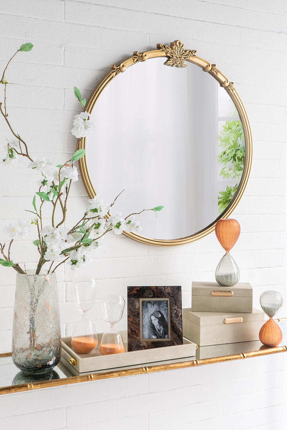30x31" Round Wall Mirror With Antique Gold Finish