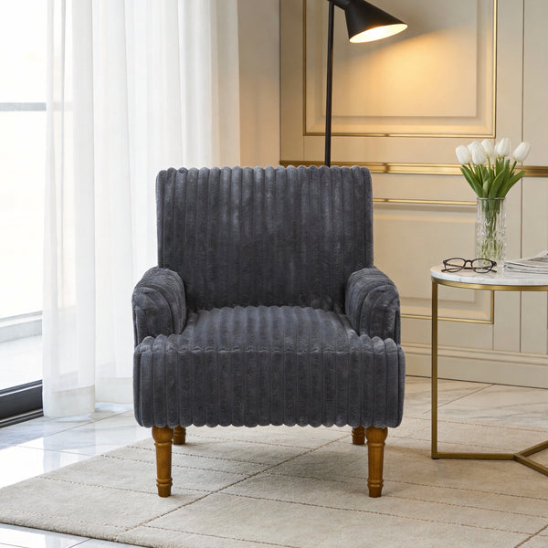 Modern Accent Chair with 2" Wide Wale Corduroy and Solid Wood Legs