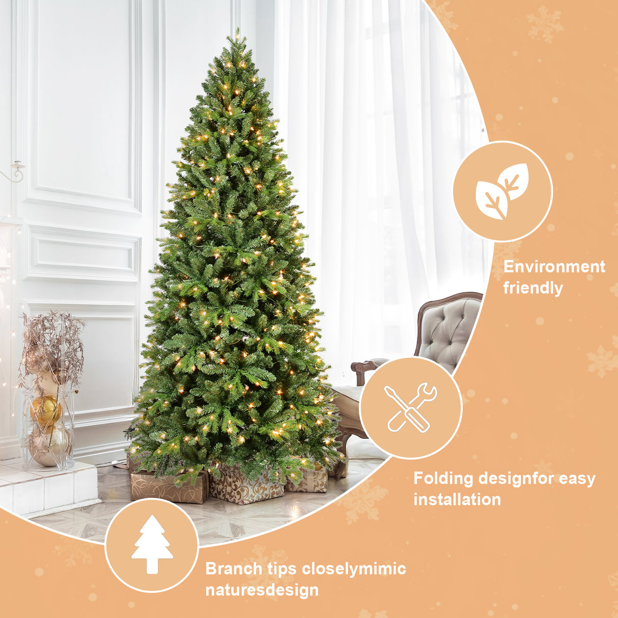 7.5FT Christmas Tree with 1599 Tips and 450 Warm Lights