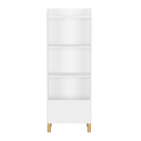 4 Tier Bookcase with Safety Restraint and Storage Cabinet - White