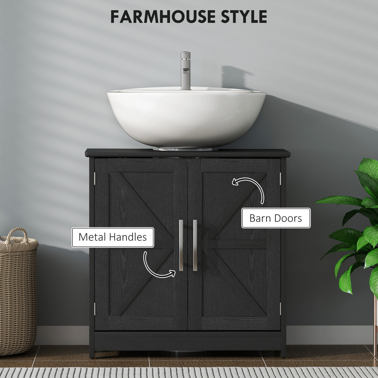 Pedestal Sink Storage Cabinet with 2 Barn Doors and Adjustable Shelf