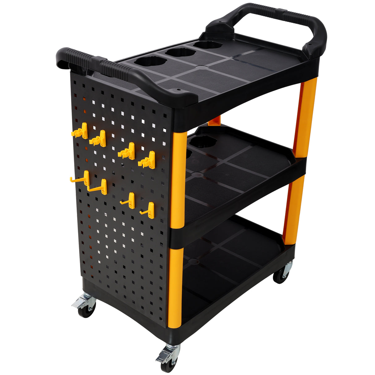 3 Tier Rolling Auto Detail Cart With Wheels - Yellow & Black