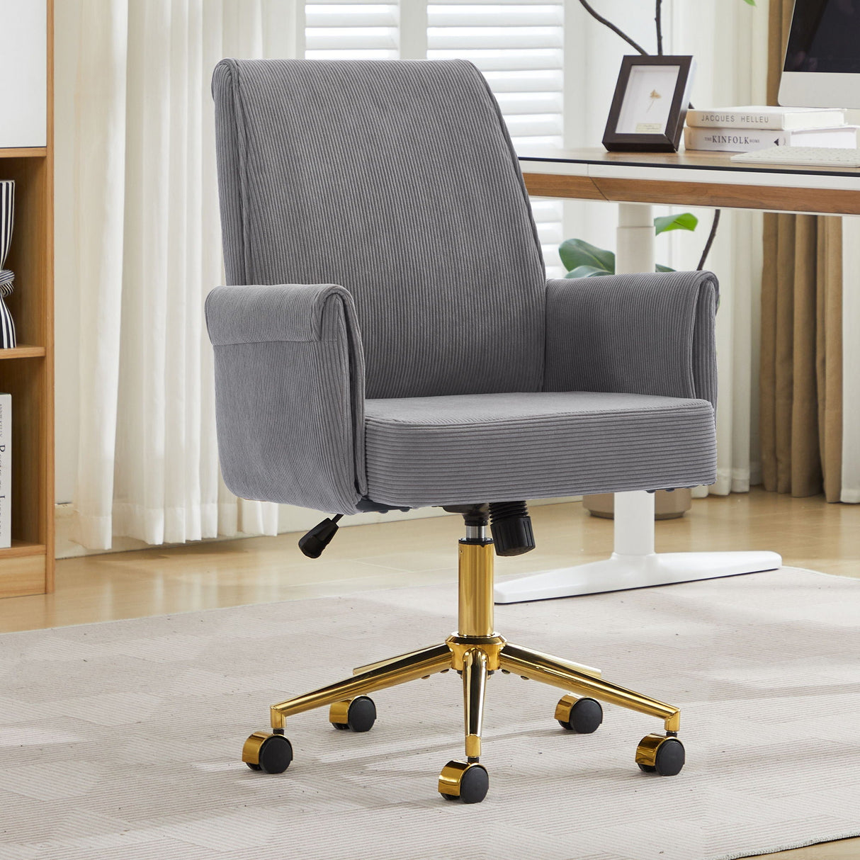 Ergonomic Mid-Back Office Chair With Striped Fabric - Gray