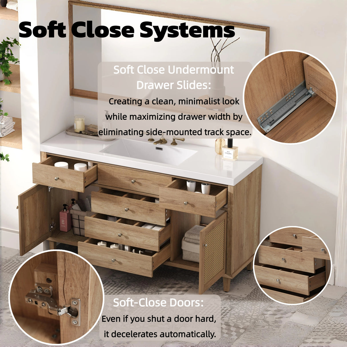 60" Bathroom Vanity with SMC Sink and Rattan Doors