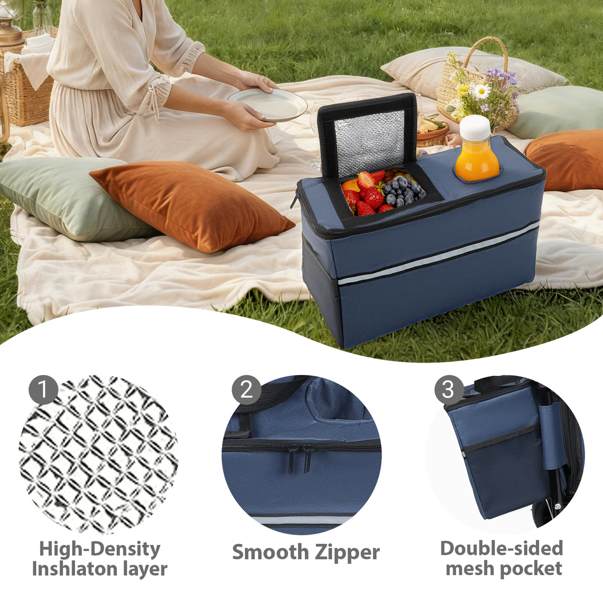 3-in-1 Folding Wagon Cart with Bench Seat & Storage