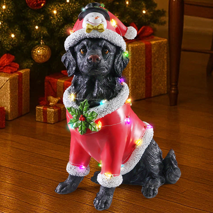 Christmas Dog Statue - Holiday Dog Figurine