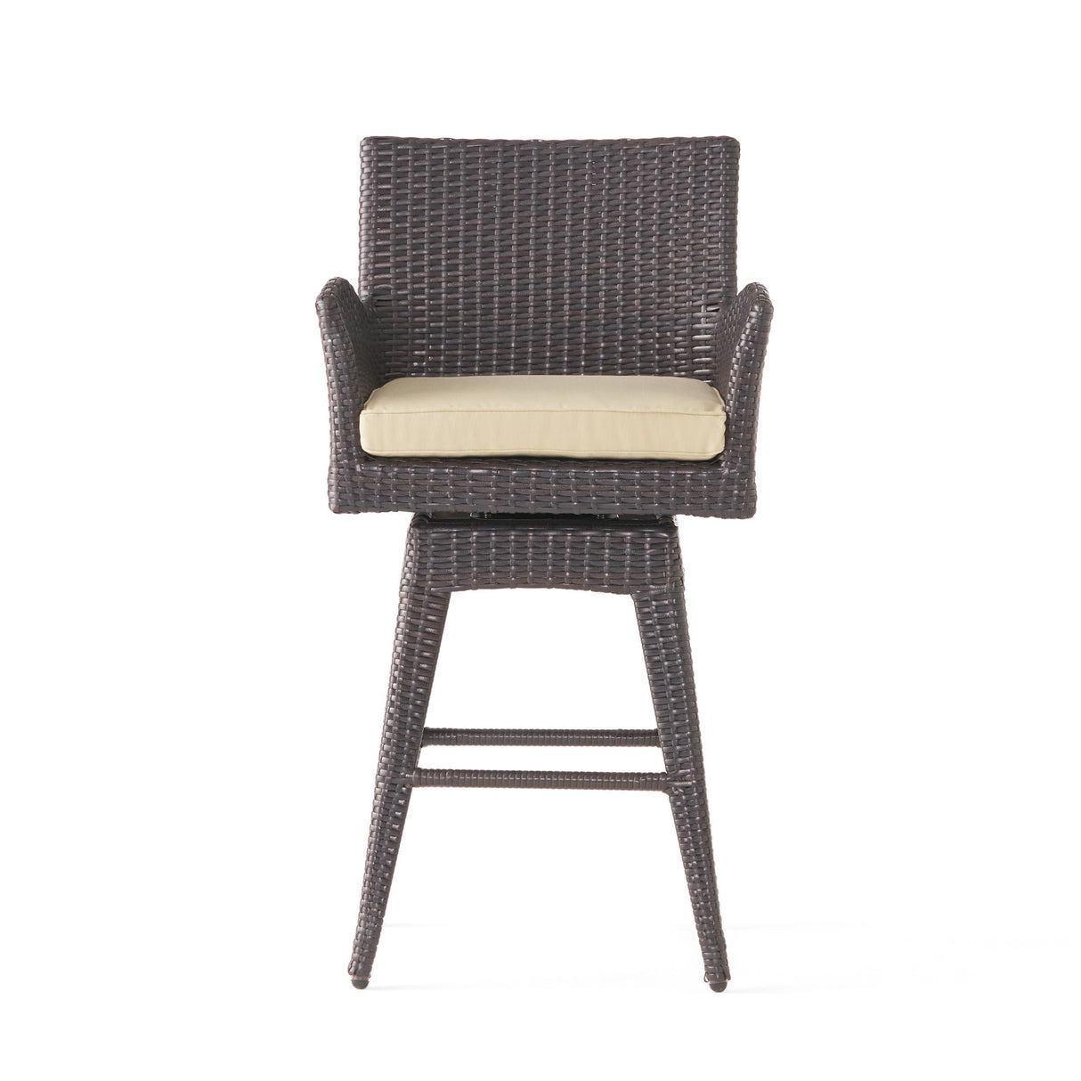 Outdoor Modern Rattan Swivel Barstool With Tapered Legs - Beige / Multibrown - Best Buy Furniture