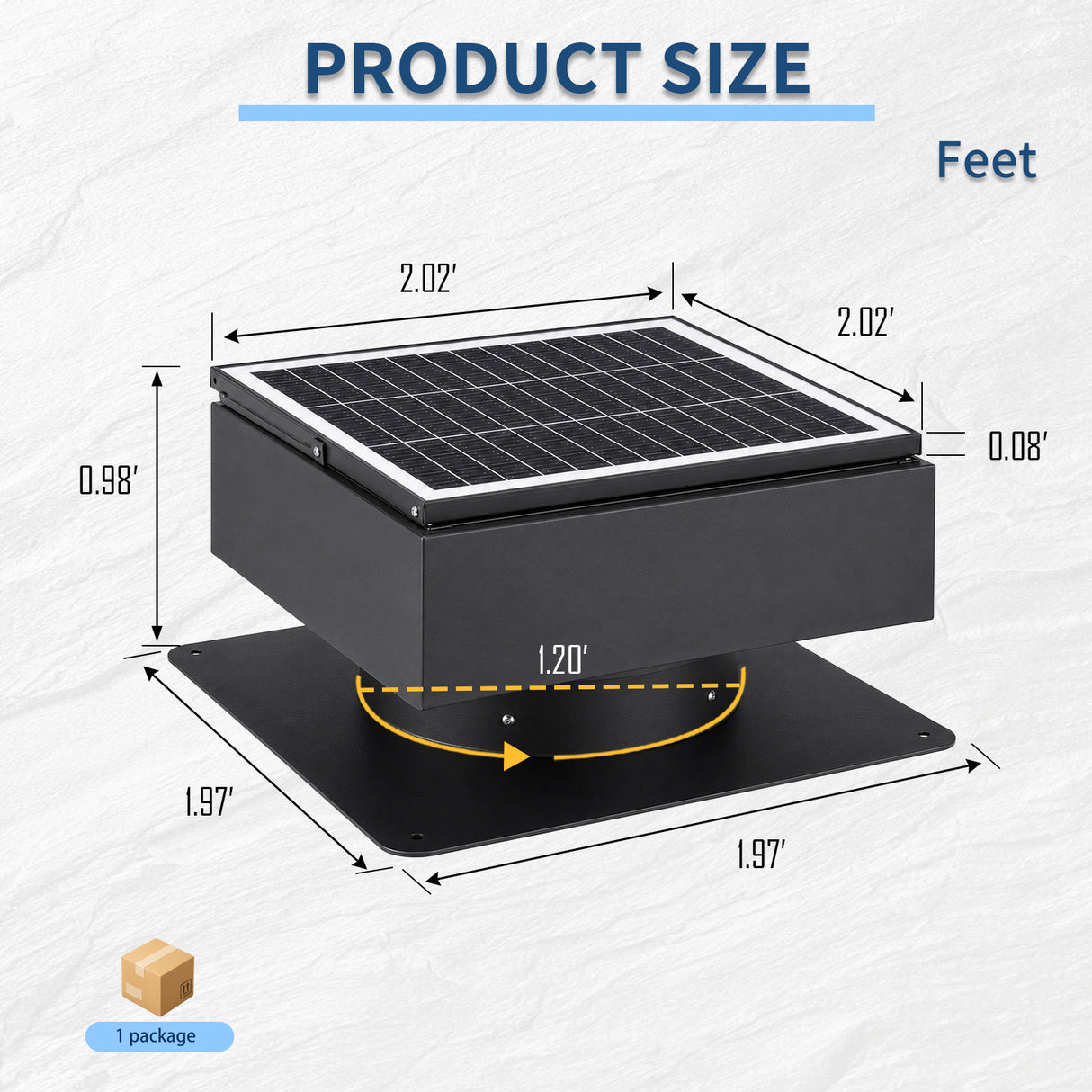14" Adjustable Square Solar Roof Exhaust Fan, 60W Dual Power Attic Ventilator