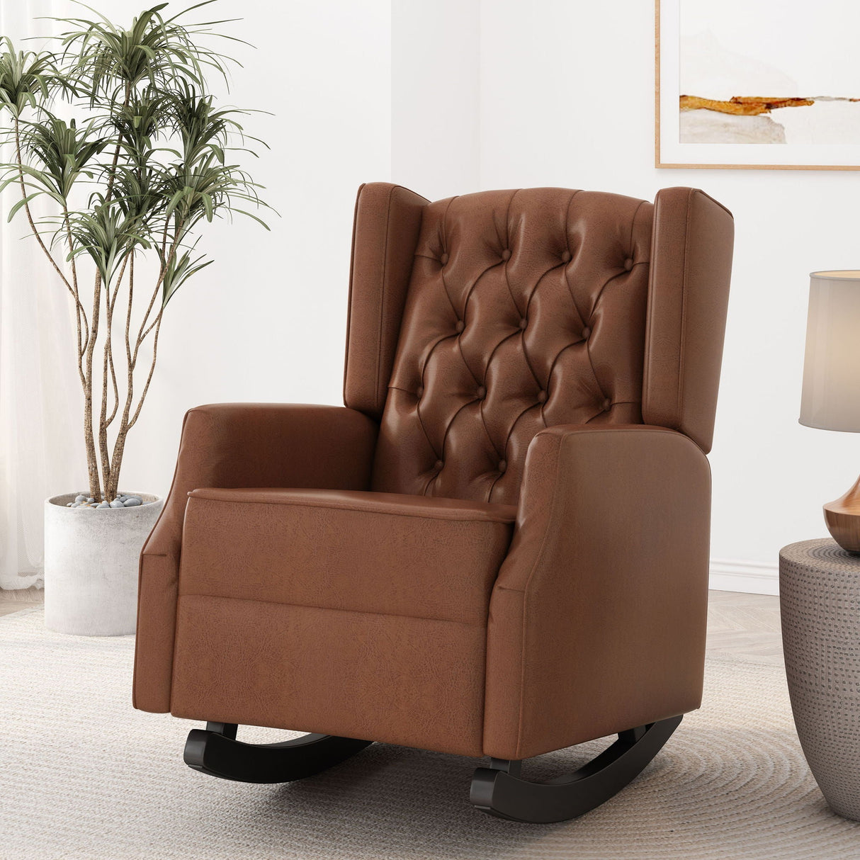 Moss - Upholstered Rocking Recliner With Diamond Tufting And Wingback - Light Brown - Best Buy Furniture