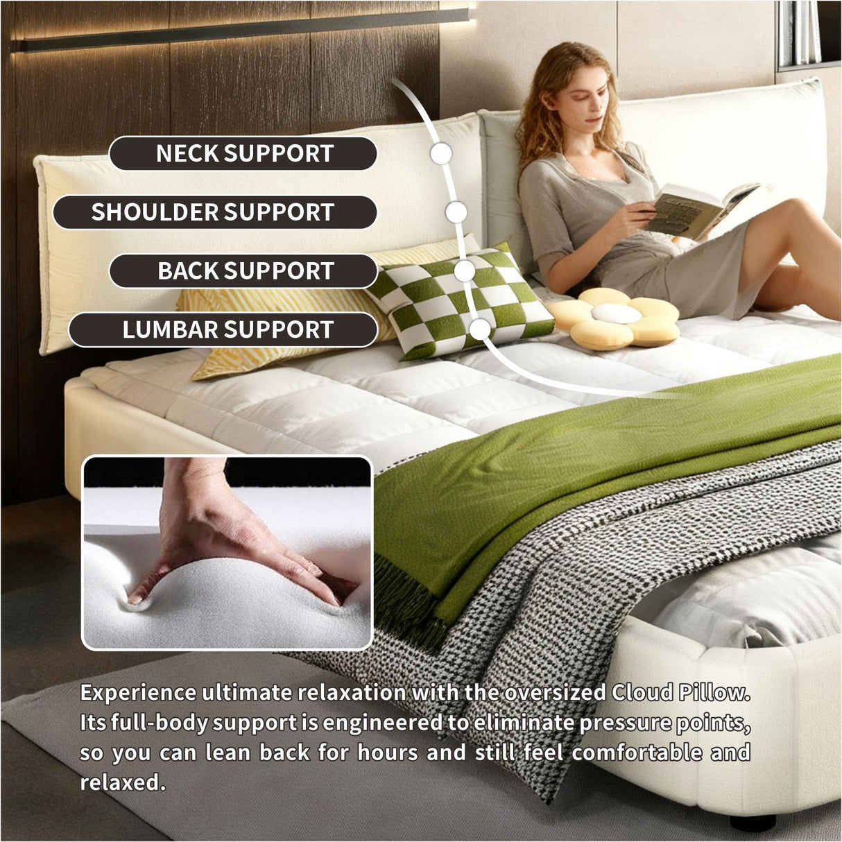Cloud Bed Frame With Oversized Padded Movable Headboard
