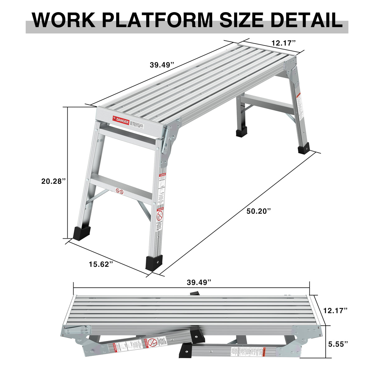 Work Platform Aluminum Portable Bench Folding Ladder