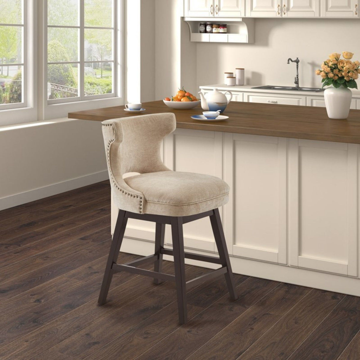 360 Degree Swivel Counter Stool With Silver Detailing