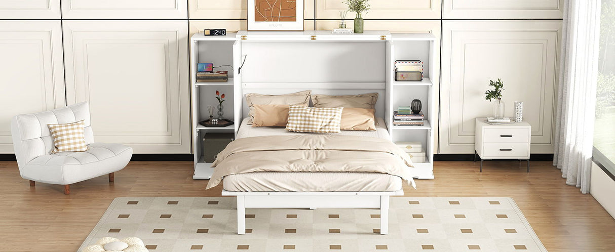 Murphy Bed With Shelves, Drawers And USB Ports